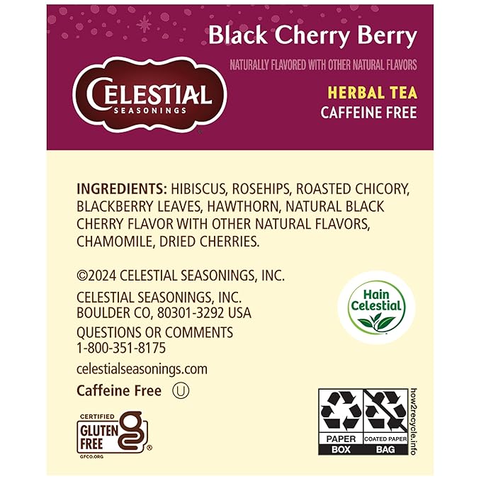 Celestial Seasonings Herbal Tea Bags Black Cherry Berry Flavored Tea Bags 20 Count (Pack of 6)