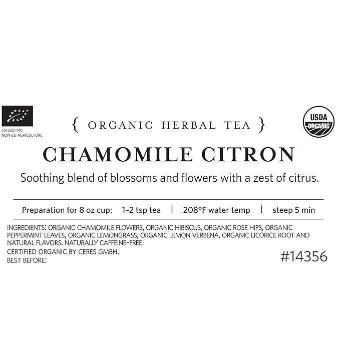 Tea Forte Premium Loose Leaf Tea Blend Resealable 1 Pound Bag Makes 160-175 Cups Chamomile Citron