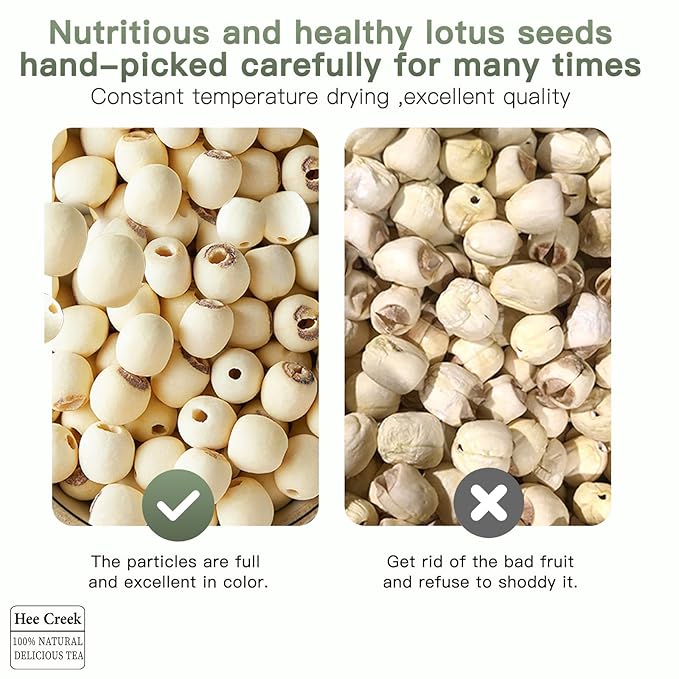 Hee Creek Premium Dried Lotus Seeds 14.1oz/400g White Lotus Seed without Cores Cooking Porridge and Soup Raw Materials 莲子 通芯白莲子 煮粥 银耳莲子羹原料