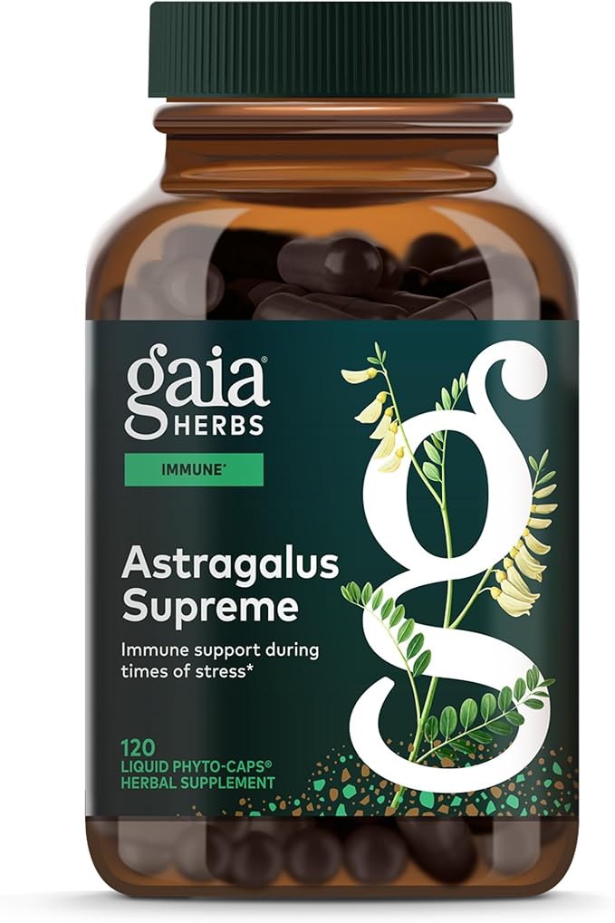 Gaia Herbs Astragalus Supreme - Immune &amp Antioxidant Support* - Herbal Supplement with Astragalus Root Schisandra Berry &amp Ligustrum - 120 Vegan Liquid Phyto-Caps (60 Servings)