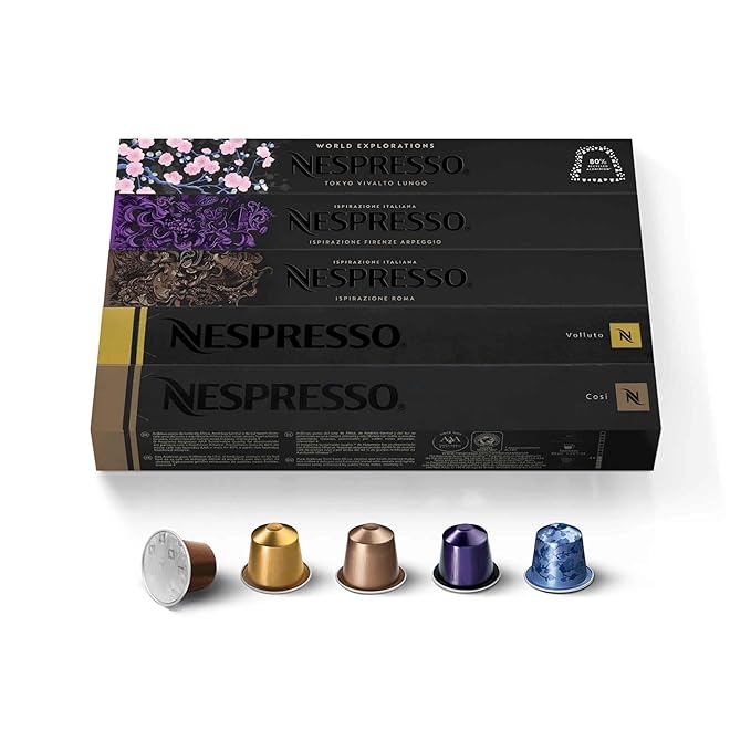 Nespresso Capsules Original Line Ispirazione Variety Pack Mild Medium Dark Roast Espresso Coffee 50 Count Espresso Coffee Pods