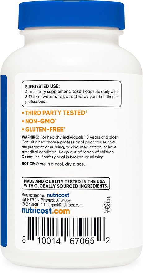 Nutricost L-Carnosine 500mg 120 Capsules - Gluten Free &amp Non-GMO