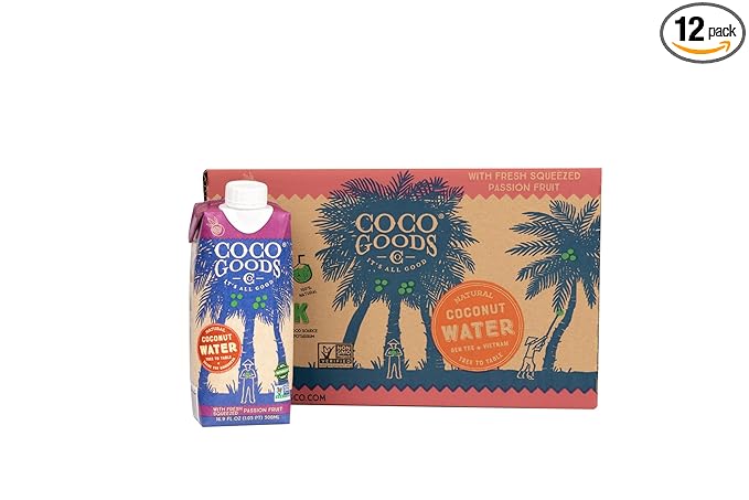CocoGoods Co Single-Origin Natural Coconut Water with Fresh Passion Fruit Juice 16.9 fl. oz (Pack of 12)