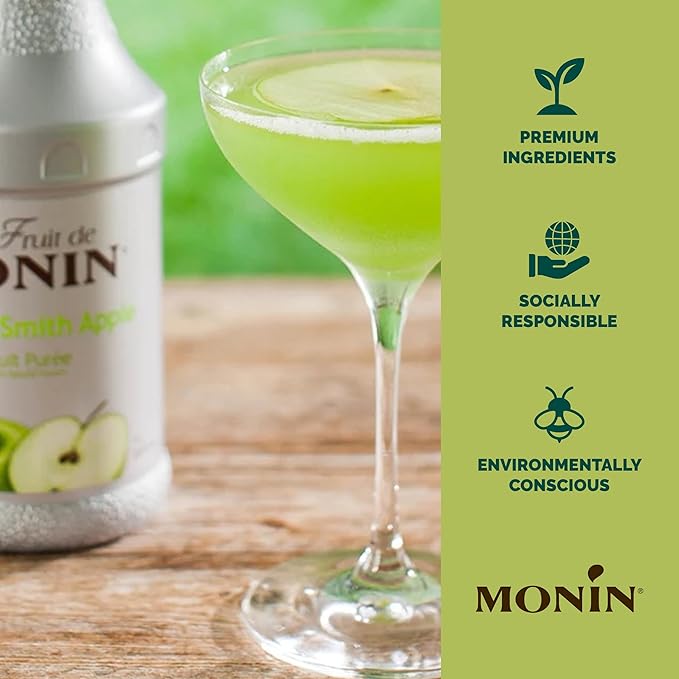Monin - Granny Smith Apple Purée Tart and Sweet Great for Smoothies and Desserts Gluten-Free Non-GMO (1 Liter)