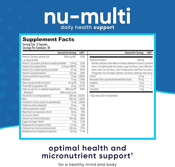 NuEthix Formulations Nu-Multi Foundational Micronutrient Support Dietary Supplement 90 Capsules