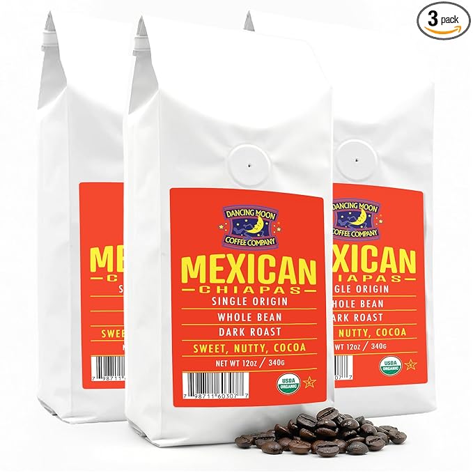 Dancing Moon Dark Roast Mexican Chiapas Organic Whole Bean Coffee (3-pack)