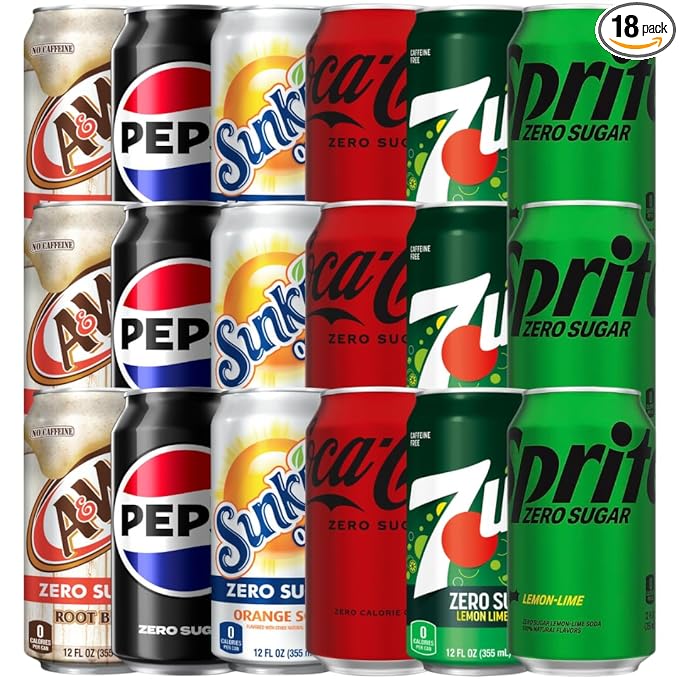 Zero-Suger Soft Drink Assortment 6 Flavor Soda Variety Pack – Zero-Suger Zero Calories &amp Zero Carbs – Great For Parties Home &amp Office – 12 Fl Oz Cans – (18 Count)