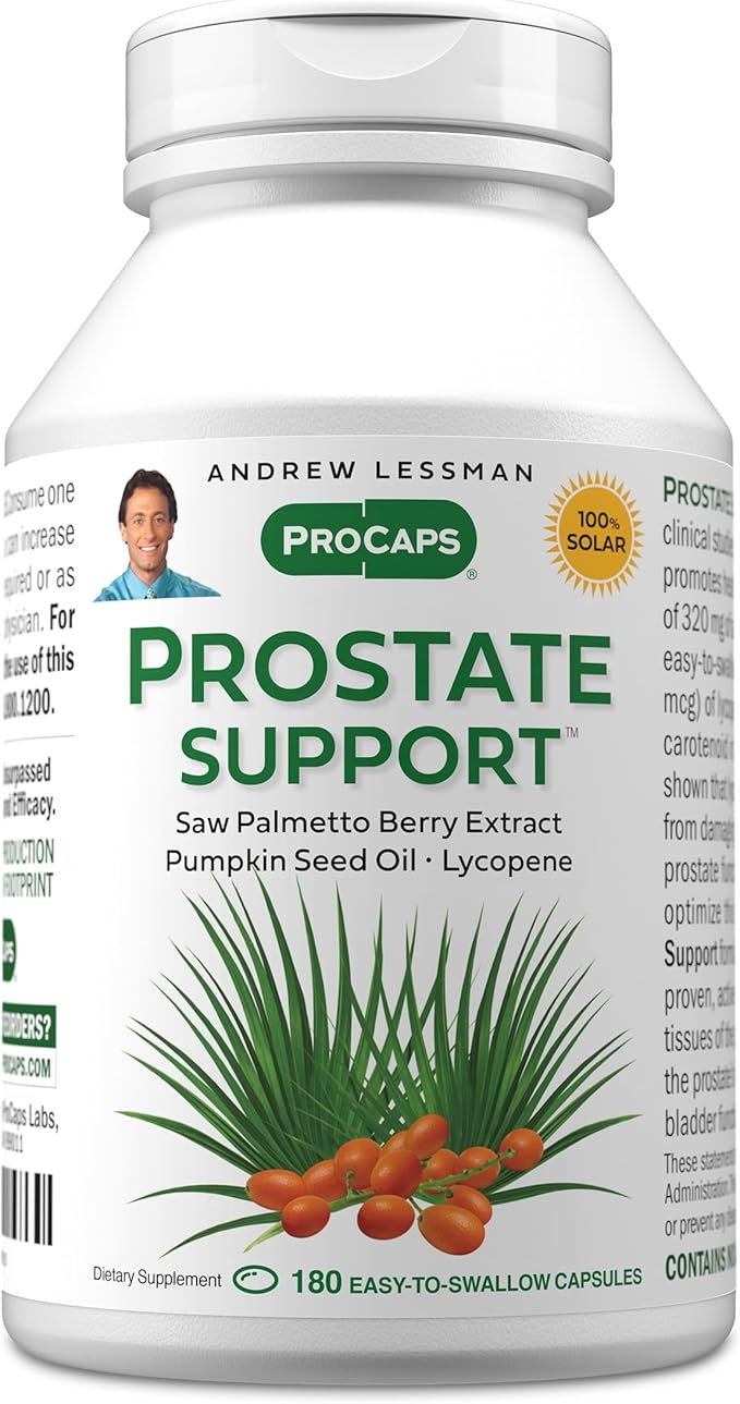 ANDREW LESSMAN Prostate Support Supplement for Men's Health 180 Softgels No Additives - Saw Palmetto for Men Pumpkin Seed Oil Lycopene Omega-3 for Prostate Health Urinary Bladder Function