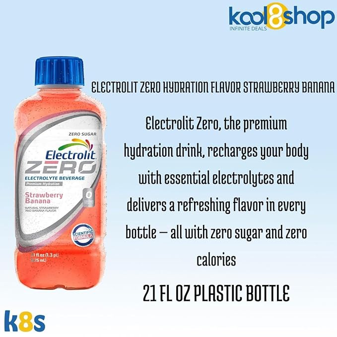 Electrolit Zero Strawberry Hydration Drink with Electrolytes 21 fl oz Plastic Bottle 10 Pack + 1 Microfiber Cooling Towel by KOOL8SHOP Infinite Deals