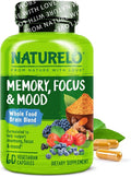 NATURELO Whole Food Brain Supplement - Brain Health Supplements for Memory &amp Focus Support - Enhance Brain Health Blend Supplement for Adults - 60 Vegetarian Capsules