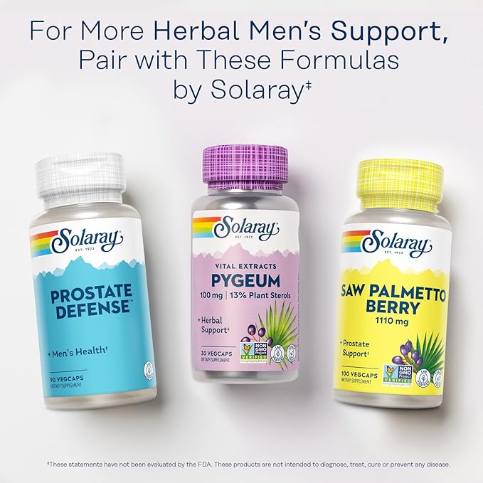 SOLARAY Pygeum Bark Extract One Daily 100mg | Healthy Prostate Support | Guaranteed to Contain 13 mg Total Plant Sterols | 30 VegCaps