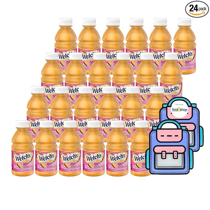Welch’s Passion Fruit Juice Drink 10 fl oz Plastic Bottle 24 Pack + 2 Reusable Snack Bags by KOOL8SHOP Infinite Deals