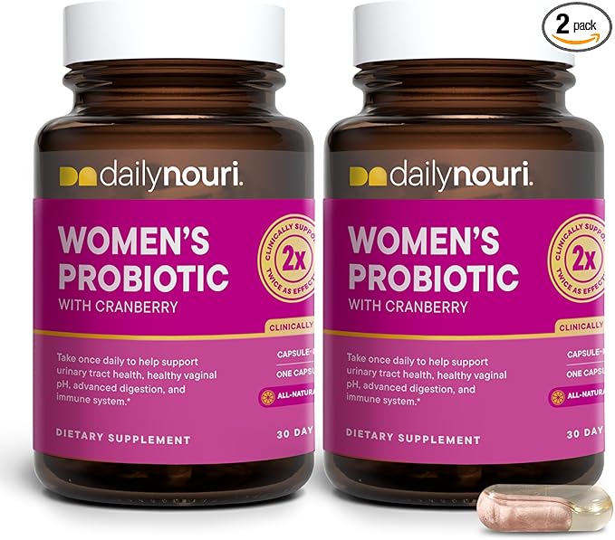 Daily Nouri Probiotics for Women | Vaginal Health + Urinary Tract Support | Vaginal pH &amp Microbiome Balance | 5 Clinically Studied Strains + Cranberry &amp Omega | 60-Day Supply