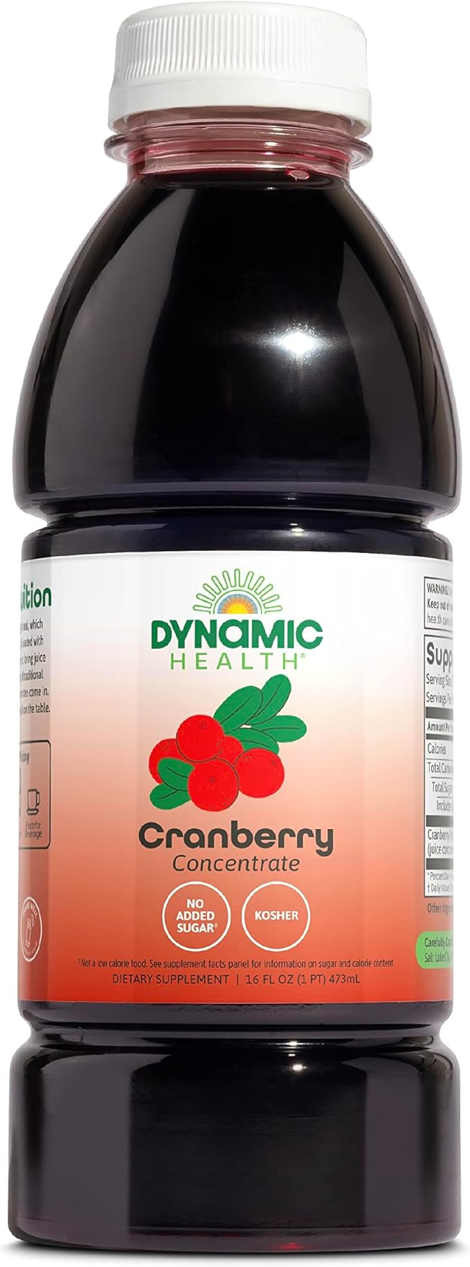 Dynamic Health Pure Cranberry Unsweetened 100% Juice Concentrate Natural Antioxidant Supplement No Additives No Added Sugar No Preservatives 16 Servings 16oz
