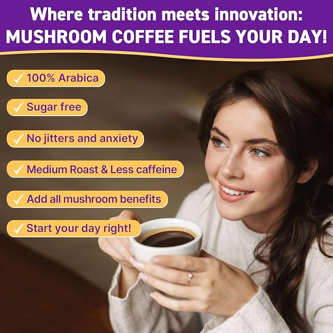 Mushroom Coffee Organic 11 Mushrooms + 8 Adaptogenic Herb Mushroom Coffee for Focus Energy Digestion &amp Immune Support| Cordyceps Lion’s Mane Reishi Chaga &amp Ashwagandha| Gluten Free 30 S