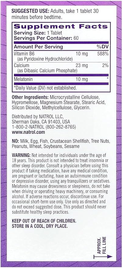 Natrol Advanced Sleep Melatonin Tablets Maximum Strength 10 mg 60 ea (Pack of 3)