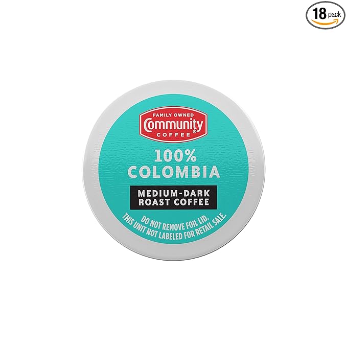 Community Coffee 100% Colombian 18 Count Medium-Dark Roast Single Serve K-Cup Compatible Coffee Pods Box of 18 Pods