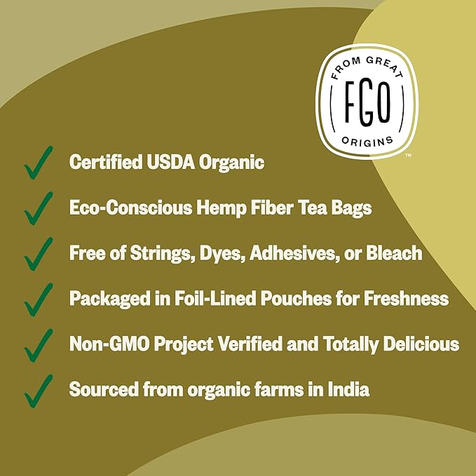 FGO Organic Ginger Tea 100 Count Eco-Conscious Tea Bags Caffeine Free Packaging May Vary (Pack of 1)