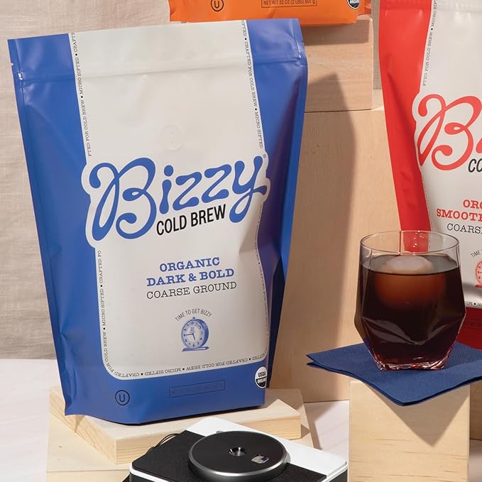 Bizzy Organic Cold Brew Coffee | Dark &amp Bold Blend | Coarse Ground Coffee | Dark Roast | Micro Sifted | Specialty Grade | 100% Arabica | 2 LB