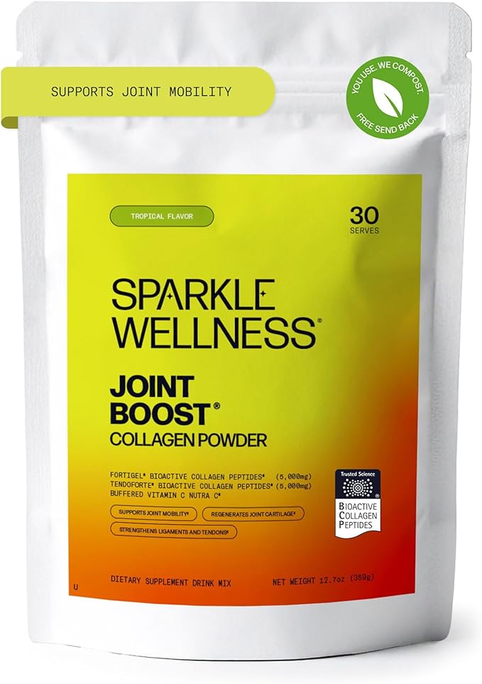 Sparkle Wellness FORTIGEL &amp TENDOFORTE Collagen Peptides | Collagen Powder with Calcium Ascorbate Vitamin C to Support Joint Mobility Tendon &amp Ligament Health | Joint Boost (Tropical) [30-Ser