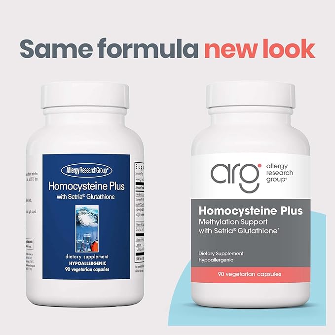 Allergy Research Group Homocysteine Plus Supplement - with Setria Glutathione Vitamin B Complex Trimethylglycine Vegetarian Capsules - 90 Count