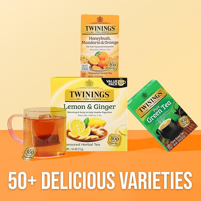 Twinings Honeybush Mandarin &amp Orange Herbal Tea Individually Wrapped Bags 20 Count (Pack of 6) Naturally Caffeine-Free Enjoy Hot or Iced 120 Teabags