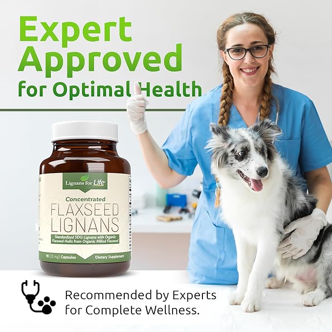 Lignans For Life Flaxseed Lignans for Dogs + SDG - Omega 3 Fatty Acids High Fiber Antioxidants - Helps Improve Shiny Coat Digestive &amp Heart Health Flax Seed for Dogs 90 Flaxseed Capsules 2 Pac