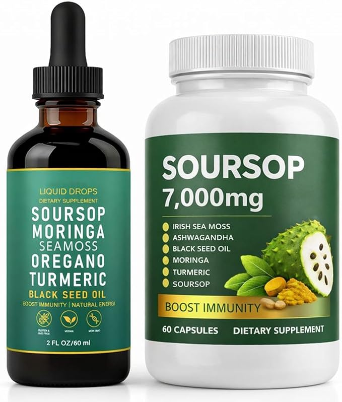 Soursop Bitterness Extract Soursop Bitters Liquid Drops Soursop Capsules with Sea Moss Moringa Turmeric Oil Black Seed Oil Oregano for Overall Health Joint Support (2)