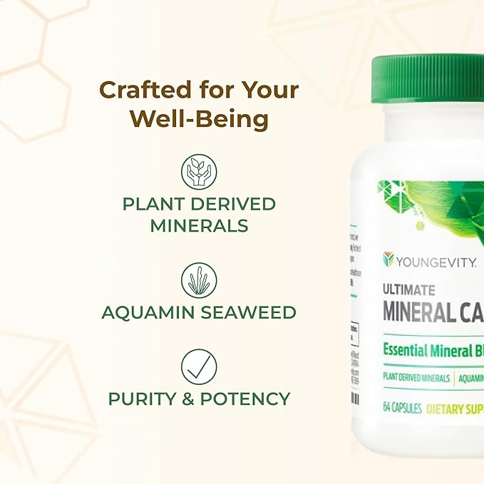 Youngevity Ultimate Mineral Caps™ - 70+ Essential Full Spectrum Trace Minerals - Nutrient-Dense Derived from Humic &amp Aquamin Seaweed (64 Capsule) (Pack of 4)