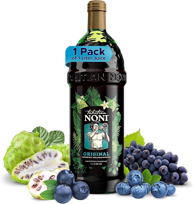 Tahitian Noni Juice by Morinda – Original Pure Noni Fruit Blend with Blueberry Grape Extracts – Healthy Superfood Vitality Daily Wellness Drink – 1 Pack of 1L Bottle