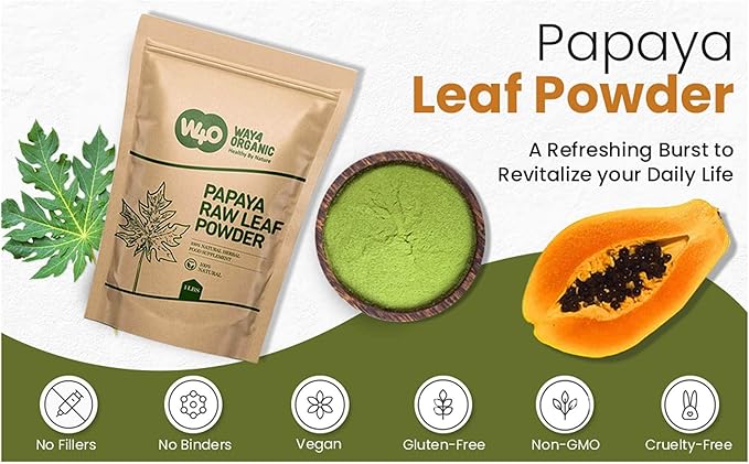 Way4Organic Papaya Leaf Powder 32 Ounces(2 Pounds) Dried from Fresh Green Leaves Good to Make Tea Juice Extract (No Fruit No Seeds)