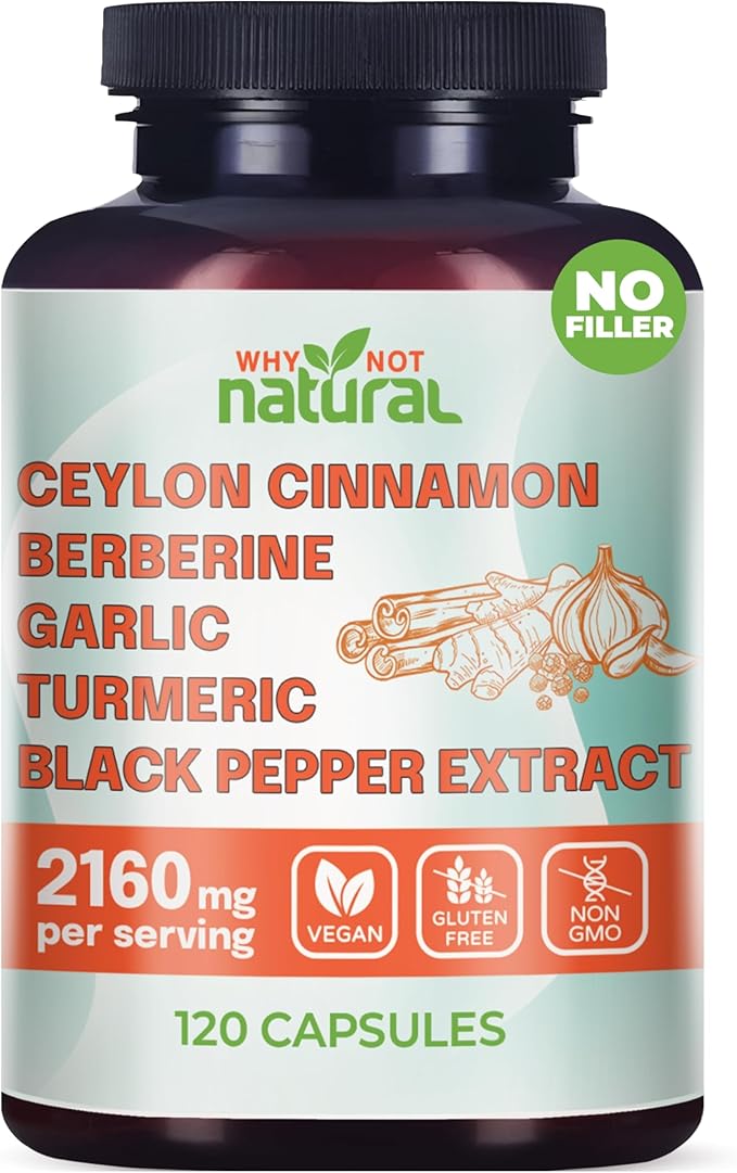 5-in-1 Organic Ceylon Cinnamon Capsules with Berberine Garlic Turmeric Black Pepper Extract Pills