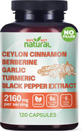 5-in-1 Organic Ceylon Cinnamon Capsules with Berberine Garlic Turmeric Black Pepper Extract Pills