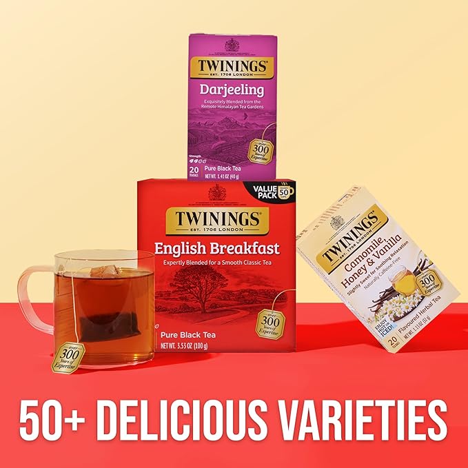 Twinings Darjeeling Black Tea Individually Wrapped Bags 20 Count (Pack of 6) Delicate Light Taste Caffeinated Enjoy Hot or Iced 120 Teabags