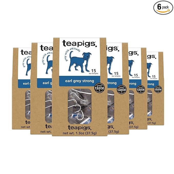 Teapigs Earl Grey Strong Tea Made with Whole Leaves (6 Packs of 15 Tea Bags)