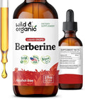 Wild &amp Organic Berberine Liquid Drops - 500mg Berberine Supplement HCL for Overall Support - Natural Extract Tincture - Vegan Alcohol &amp Sugar-Free - 2 fl oz