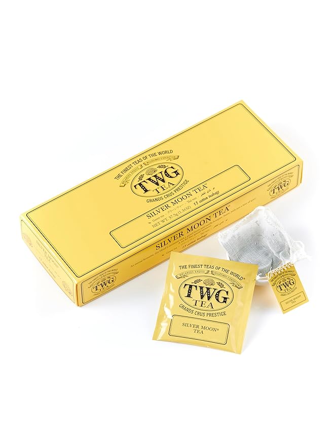 TWG Tea | Silver Moon Tea | Green Tea | Grand Berry &amp Vanilla | 15 Hand Sewn Cotton Tea Bags | Gift Set