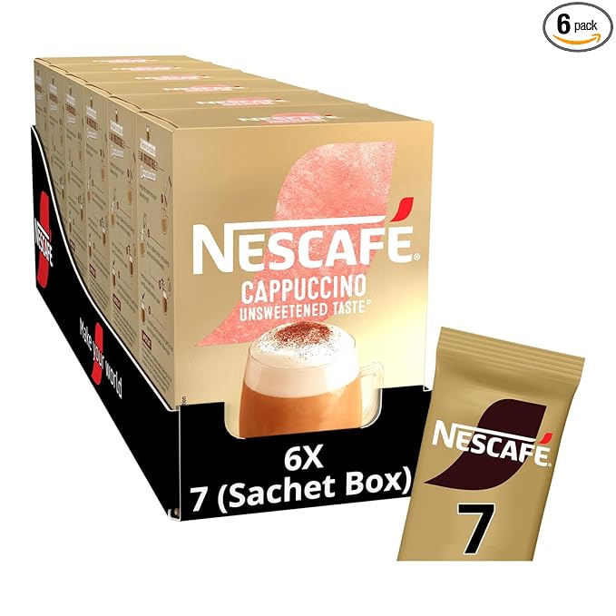 NESCAFÉ Cappuccino Unsweetened Instant Coffee Sachets x7 (Pack of 6 Total 42 Sachets)
