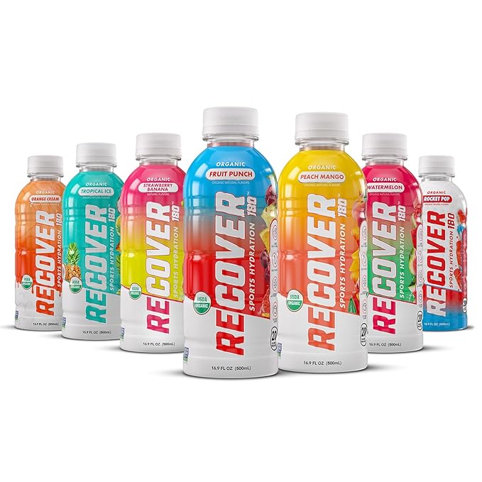 RECOVER 180 Organic Sports Hydration Drink No Sugar Added 20 Calorie Sports Beverage Organic Flavors With Vitamins Potassium-Packed Electrolytes (16.9 Fl Oz (Pack of 12) Variety Pack)