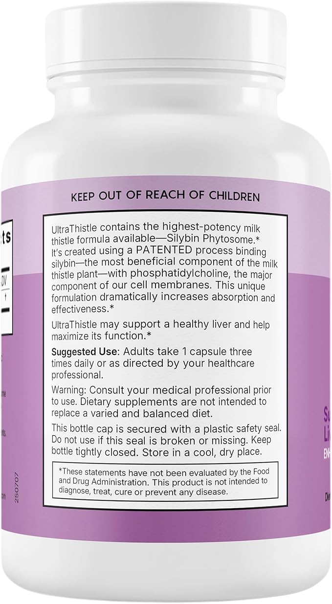 UltraThistle Advanced Milk Thistle Supplement – 1080mg Silybin Phytosome for Superior Absorption – Liver Support Detox &amp Enzyme Health – Non-GMO Gluten Free Soy Free – 90 Capsules (30-Day Suppl