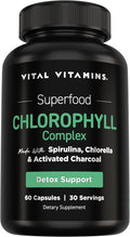 Vital Vitamins Chlorophyll Pills - Body Deodorizing Supplement - Made with Spirulina Chlorella Organic Parsley Mint &amp Activated Charcoal - Defeat Odor Naturally - for Women &amp Men - 60 Caps