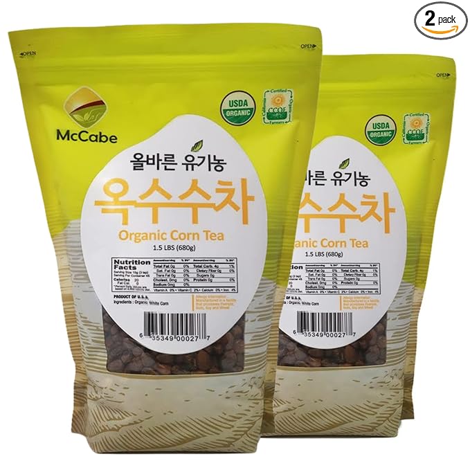 McCabe Organic Roasted Corn Tea | USDA &amp CCOF Certified | Non-GMO Whole White Corn | Roasted &amp Packed in USA | 1.5 lbs (24 Oz) Pack of 2