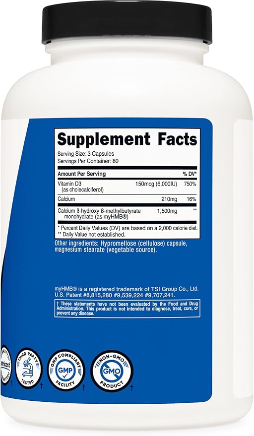 Nutricost HMB (1500mg) and Vitamin D3 (6000 IU) Supplement - 240 Capsules 80 Servings - Gluten Free and Non-GMO