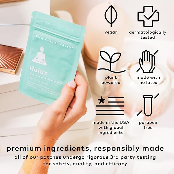 The Good Patch Relax Patches Anxiety Relief Natural Patch with Ashwagandha Ginger Root Plant Powered Wearable Wellness Sustained Release (8 Total Patches)