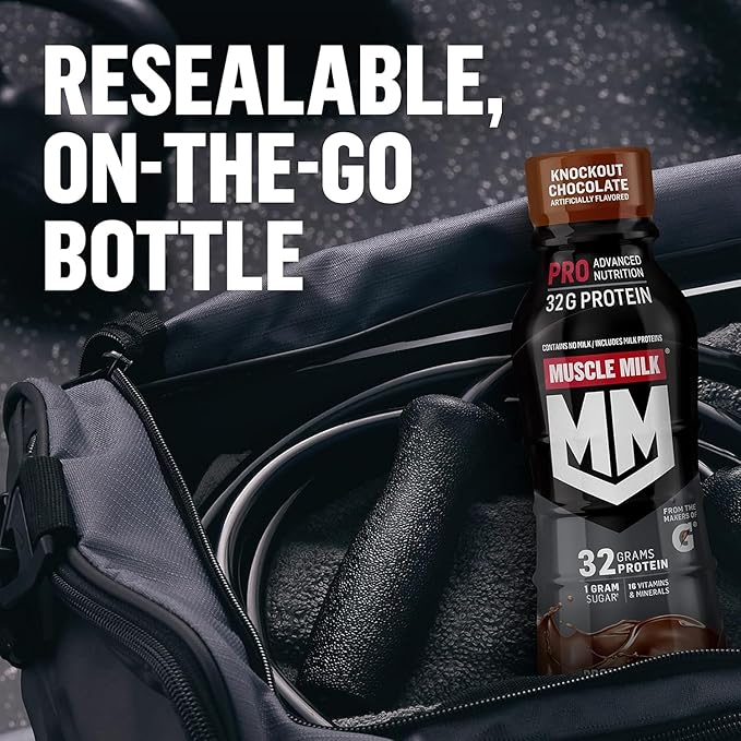Muscle Milk Pro Advanced Nutrition Protein Shake Slammin' Strawberry 11.16 Fl Oz 32g Protein 1g Sugar 16 Vitamins &amp Minerals 5g Fiber Bottled Liquid Gluten Free (Pack of 24)