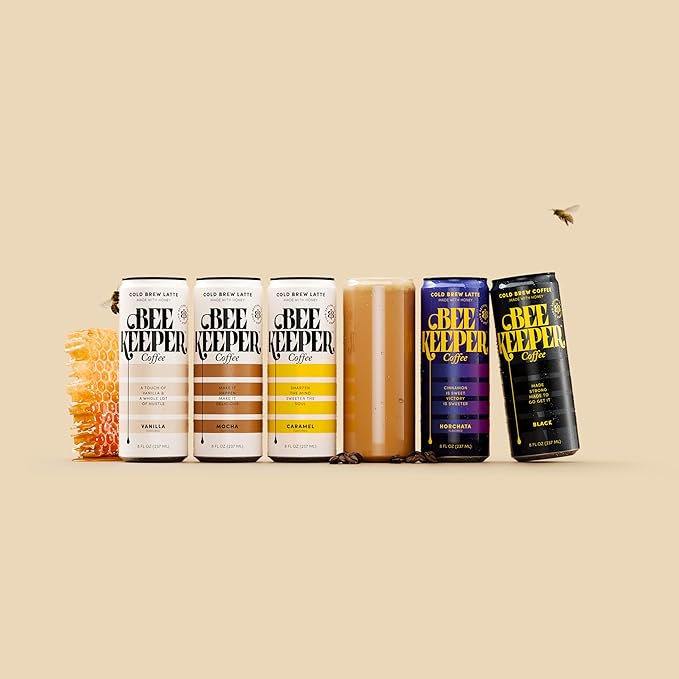Beekeeper Cold Brew Coffee Drinks with Oregon Honey | 12 Pack Variety Refreshing Iced Coffee - Unsweetened &amp Strong Arabica Brew 8 fl oz Ready-to-Drink Can - 180mg Natural Caffeine