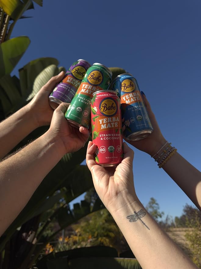 Babe Organic Yerba Mate Energy Drinks | 150mg Plant-Based Caffeine | Natural Yerba Mate Tea with No Crash No Jitters - Variety Pack (12 x 16oz Cans)