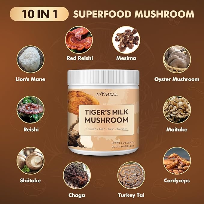 Tiger Milk Mushroom 2000MG 8oz Mushroom Supplement Supports Lungs &amp Respiratory Health | Hair Growth &amp Immune Support | Gut &amp Digestive Health | Boosts Memory Focus Brain Health