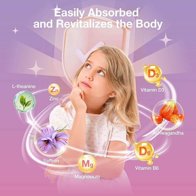 Saffron Gummies for Kids &amp Adults 88.5mg Saffron Extract Cαlm Focus &amp Mood Support Saffron Supplement with L-Theanine St.John's Wort Lemon Balm Vitamin D3 Magnesium Gentle Nerve &amp