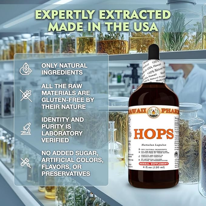 Hawaii Pharm Hops Extract Tincture for Restful Sleep and Calm Supports Digestive Comfort Promotes Relaxation Encourages Kidney Function - 4 fl.oz